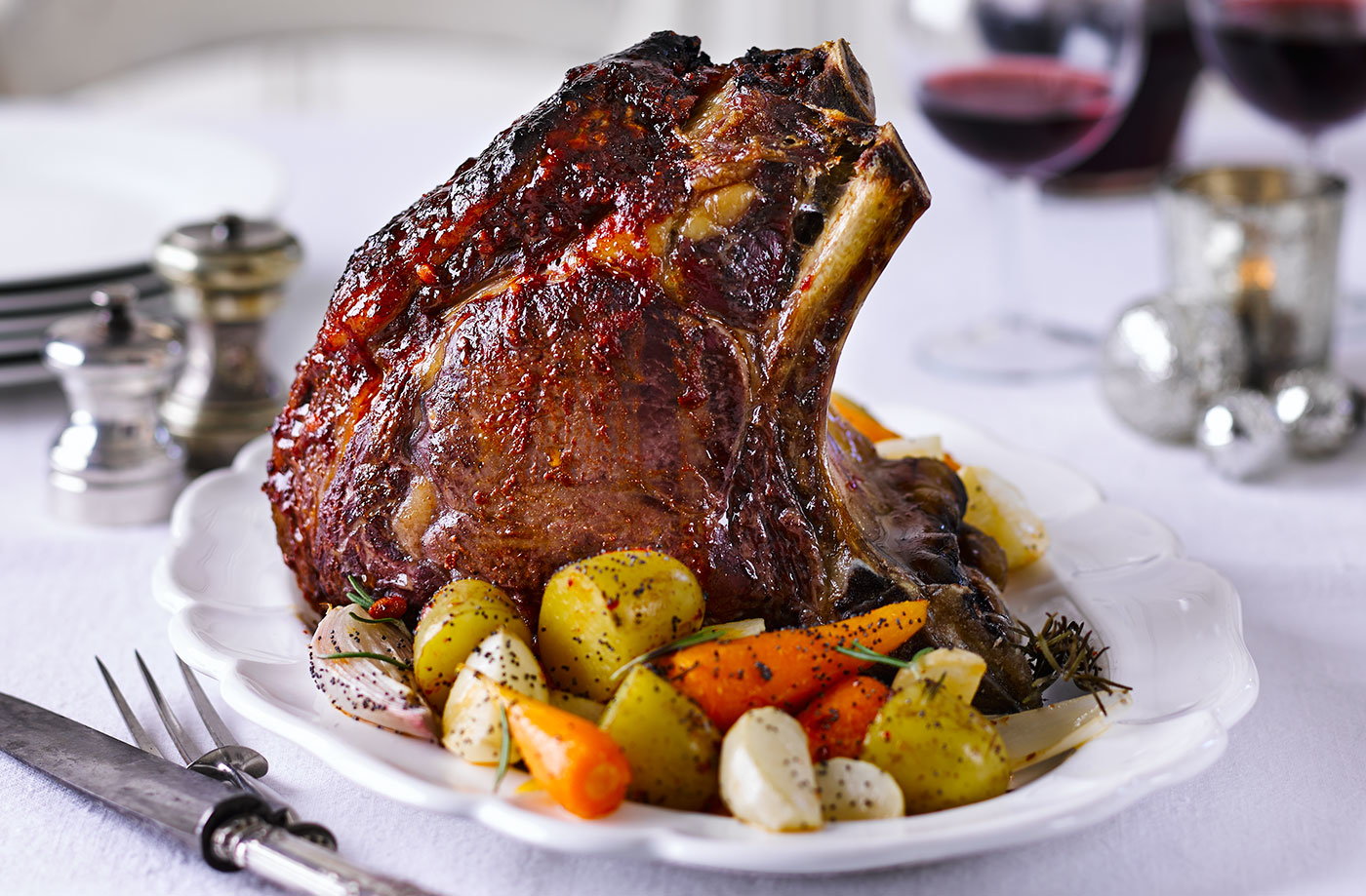 Smoky rib of beef with lemon and poppy seed roots recipe